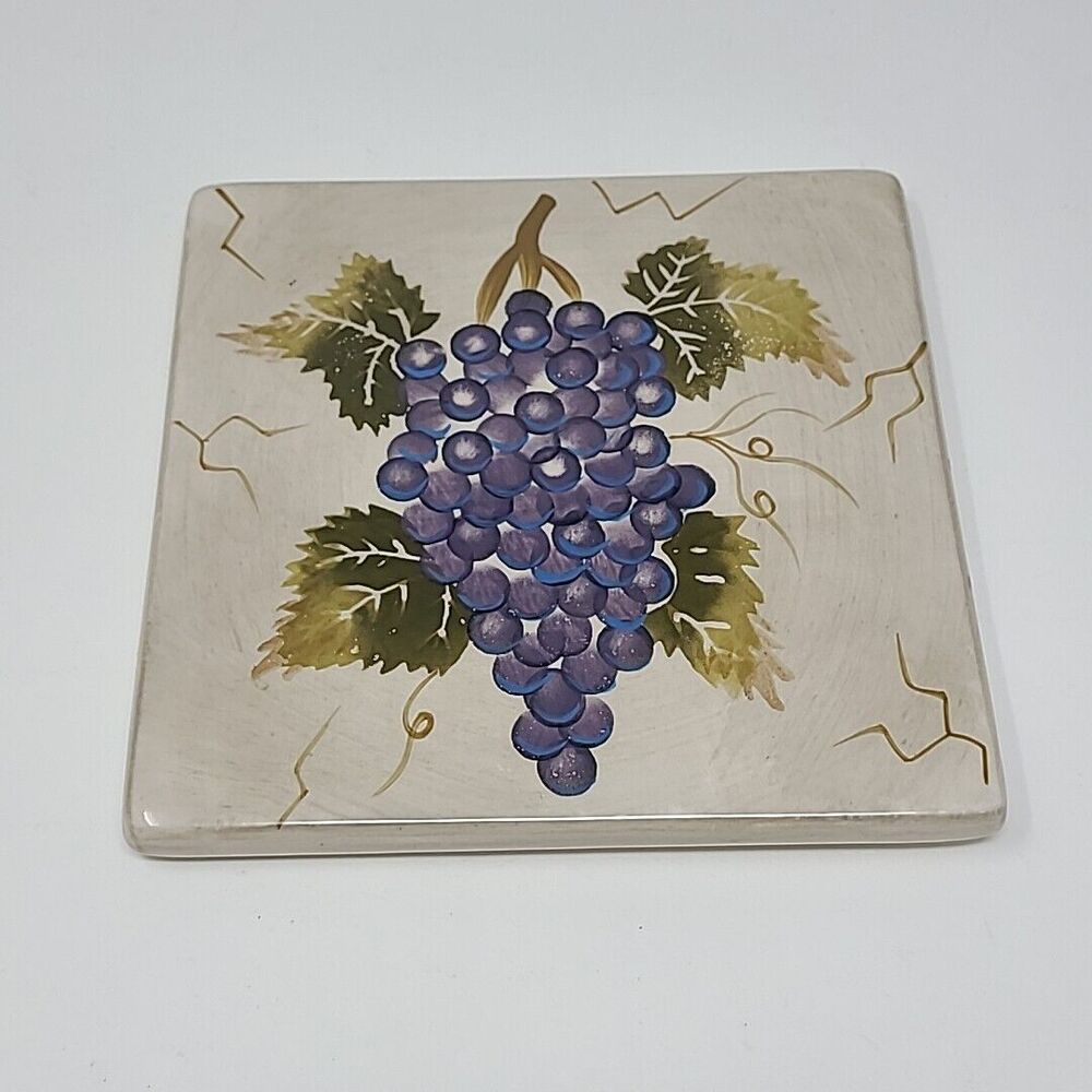 Trivet Grape Vineyard Hand Painted  6" X 6" Tabletops Cabernet Ceramic Italian